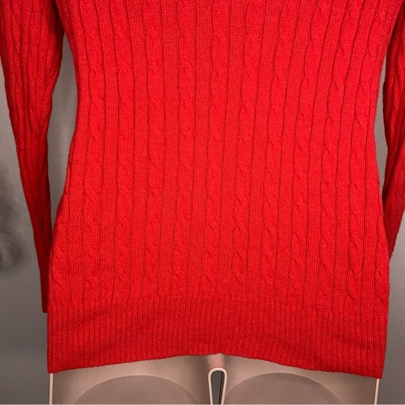 2X JC Penny Red Merino Wool Vneck Cable Knit Sweater Long Sleeve Soft Comfort - Picture 7 of 14